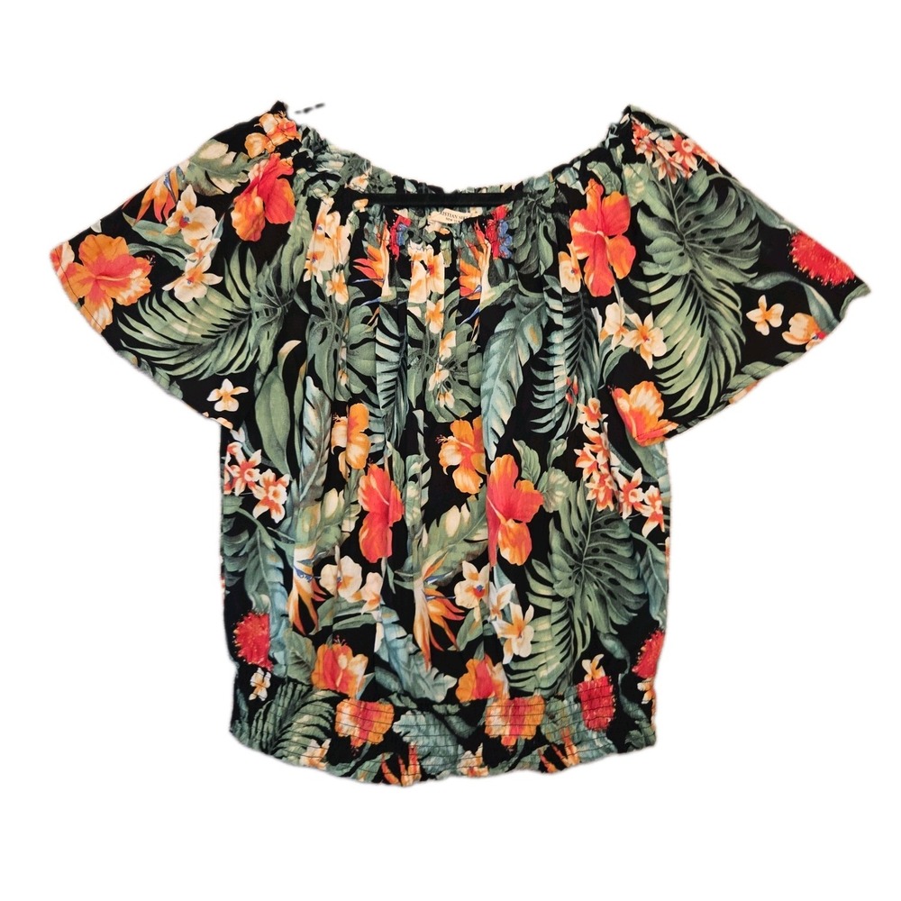 Christian Siriano Large Off Shoulder Blouse Tropical Hawaiian Top Art-to-Wear